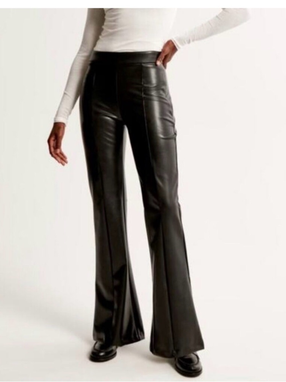 Abercrombie & Fitch Black Faux Leather Flare Pants